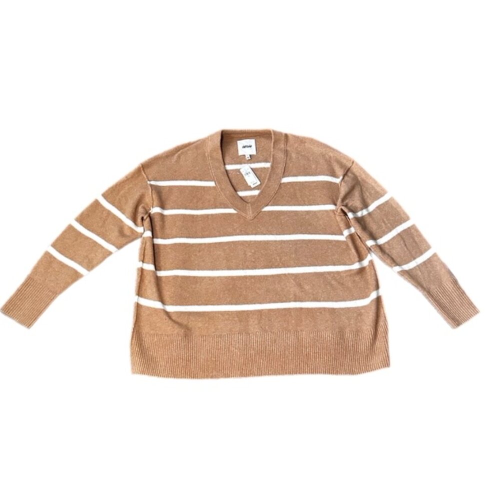 Aerie Super Soft Oversized V-neck Striped Sweater Yellow and White Size S NWT